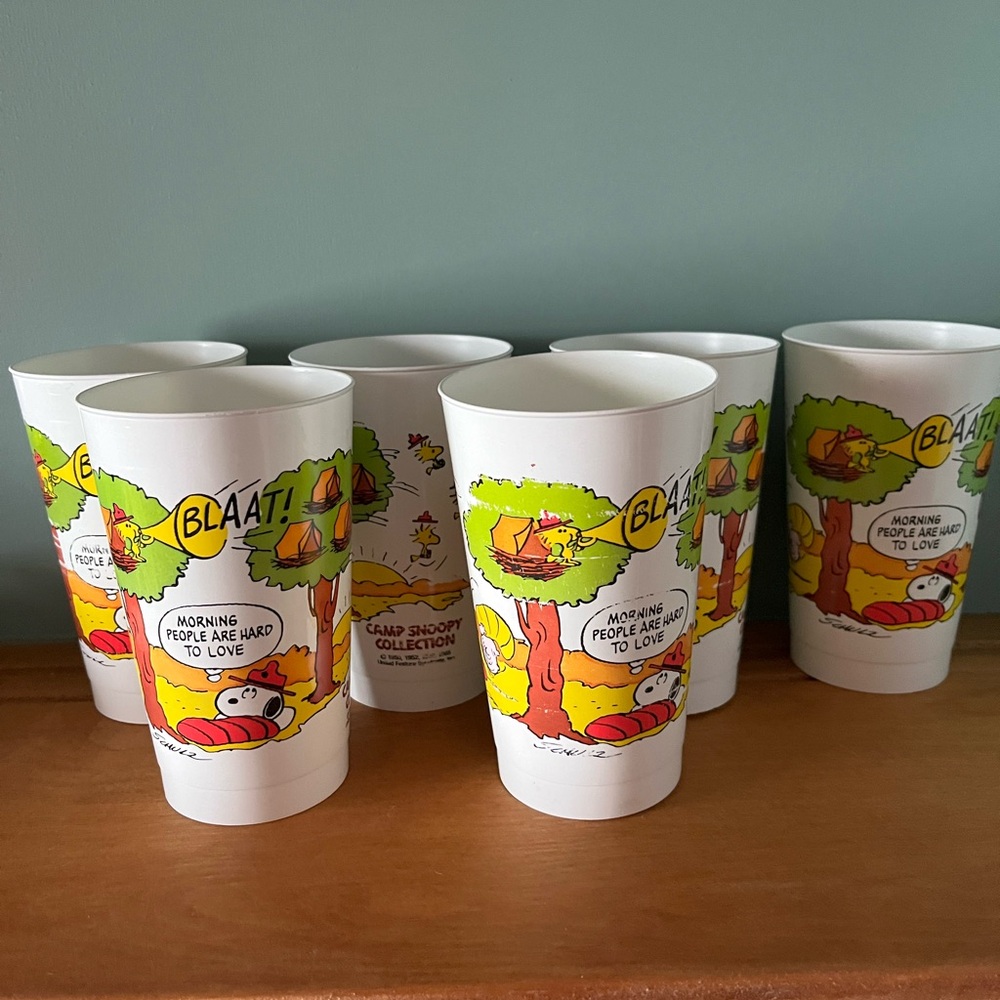 Vintage‎ 1965 Peanuts McDonald's Collectible Plastic Cup Snoopy Collection Set 6